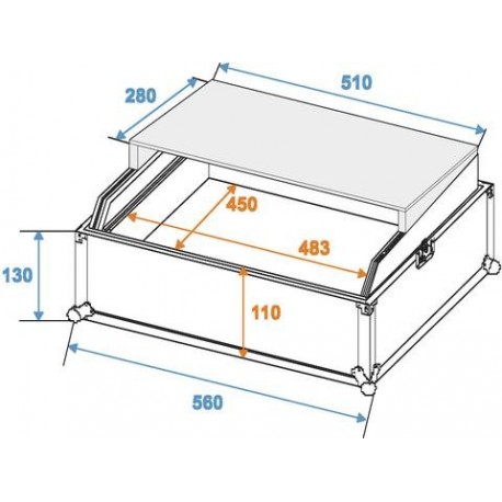 Flightcase pentru mixer cu trapa pentru laptop, Roadinger Pro LS-19 (30111563)
