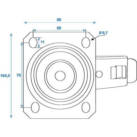 Roti albastre 100mm, cu sistem franare, Swivel 3000400B