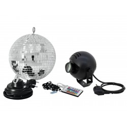 Set sfera cu oglinzi 20cm + motor + proiector LED + telecomanda IR, Eurolite 50101857