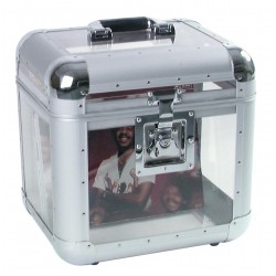 Flightcase din aluminiu pentru 80 LP-uri (discuri vinil), acril transparent, Roadinger 30110038