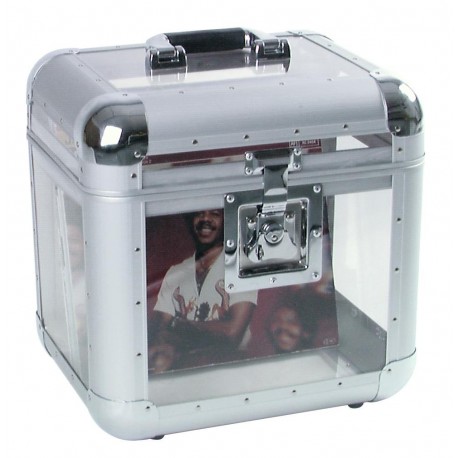 Flightcase din aluminiu pentru 80 LP-uri (discuri vinil), acril transparent, Roadinger 30110038