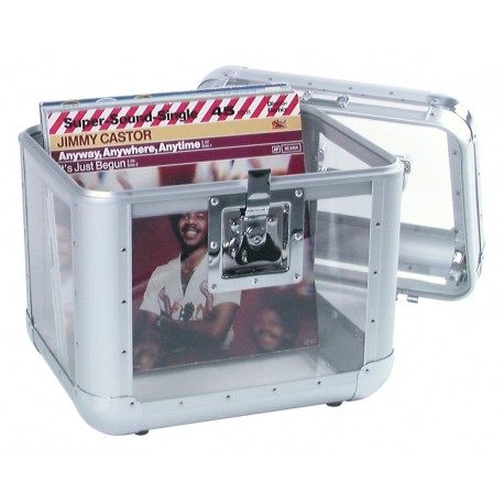Flightcase din aluminiu pentru 80 LP-uri (discuri vinil), acril transparent, Roadinger 30110038