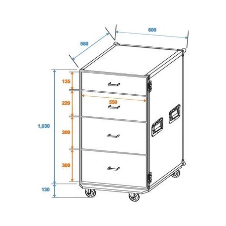 Flightcase universal cu 4 sertare si roti, Roadinger ODS-1 (30126432)