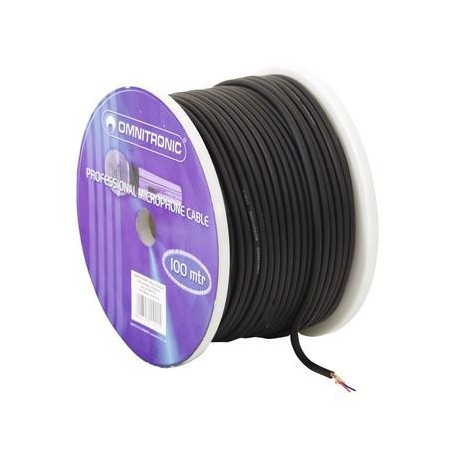 Rola 100m cablu negru de microfon 2x0.22, balansat, Omnitronic 30300753
