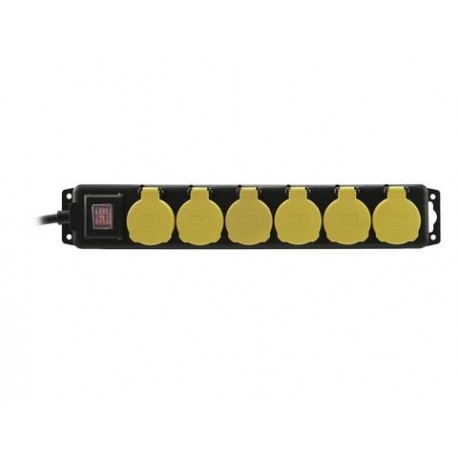 Prelungitor 6 socluri IP44, negru, switch, Eurolite Distributor 6 elect. sockets IP44 5m black