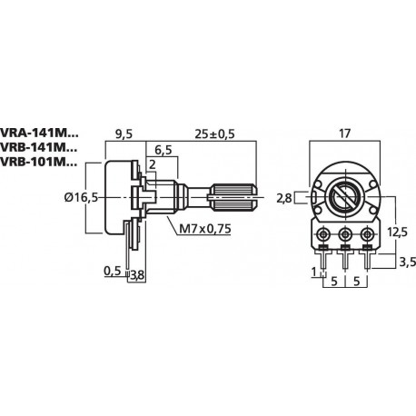 Potentiometru mono Monacor VRB-141M100