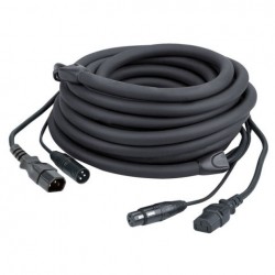Cablu combi IEC/XLR tata la IEC/XLR mama, 1.5 m DMX / Power, Black jacket, DAP-Audio FP-12150B-1.5m
