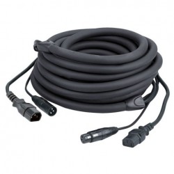 Cablu combi IEC/XLR tata la IEC/XLR mama, 10 m DMX / Power, Black jacket, DAP-Audio FP-1210B-10m