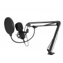 Kit broadcast cu microfon condensator cu USB, suport de masa, pop filtru si spider, Omnitronic BMS-1C 